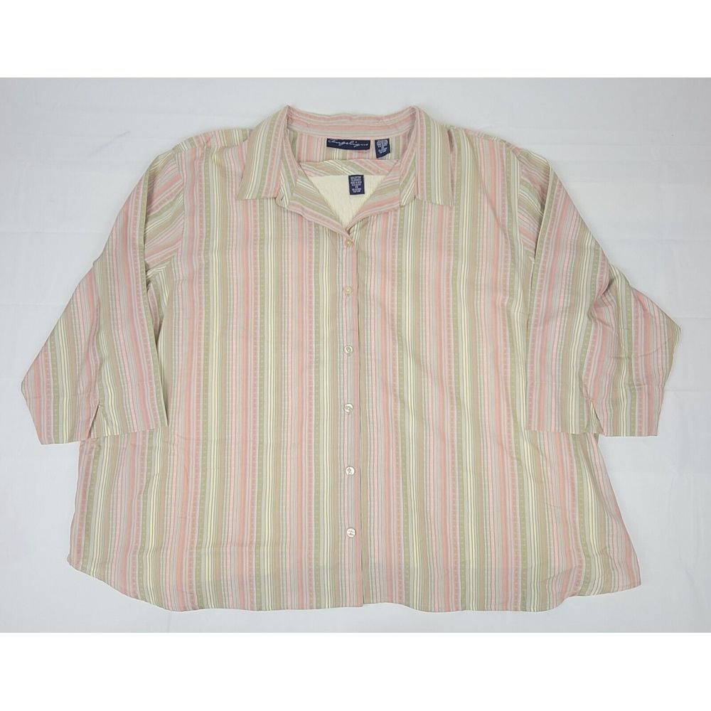 ANGELIGNE Button Down Shirt With Cammy Womens‎ 4XL. Striped Short Sleeve NWT